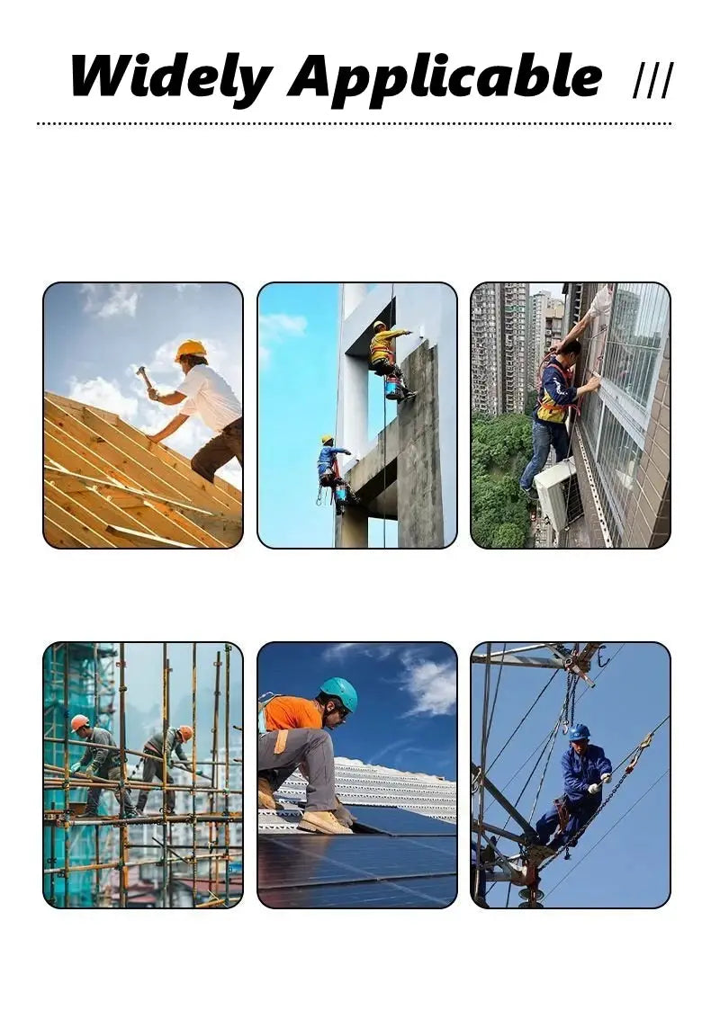 Portable drill holder with belt clip by Simples Market; six usage images of construction and maintenance work