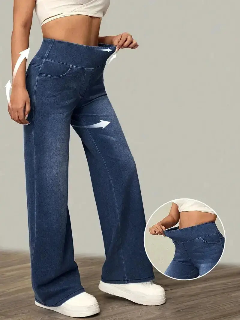 Women's Jeans Elastic Waist High Stretch Straight Leg Comfortable