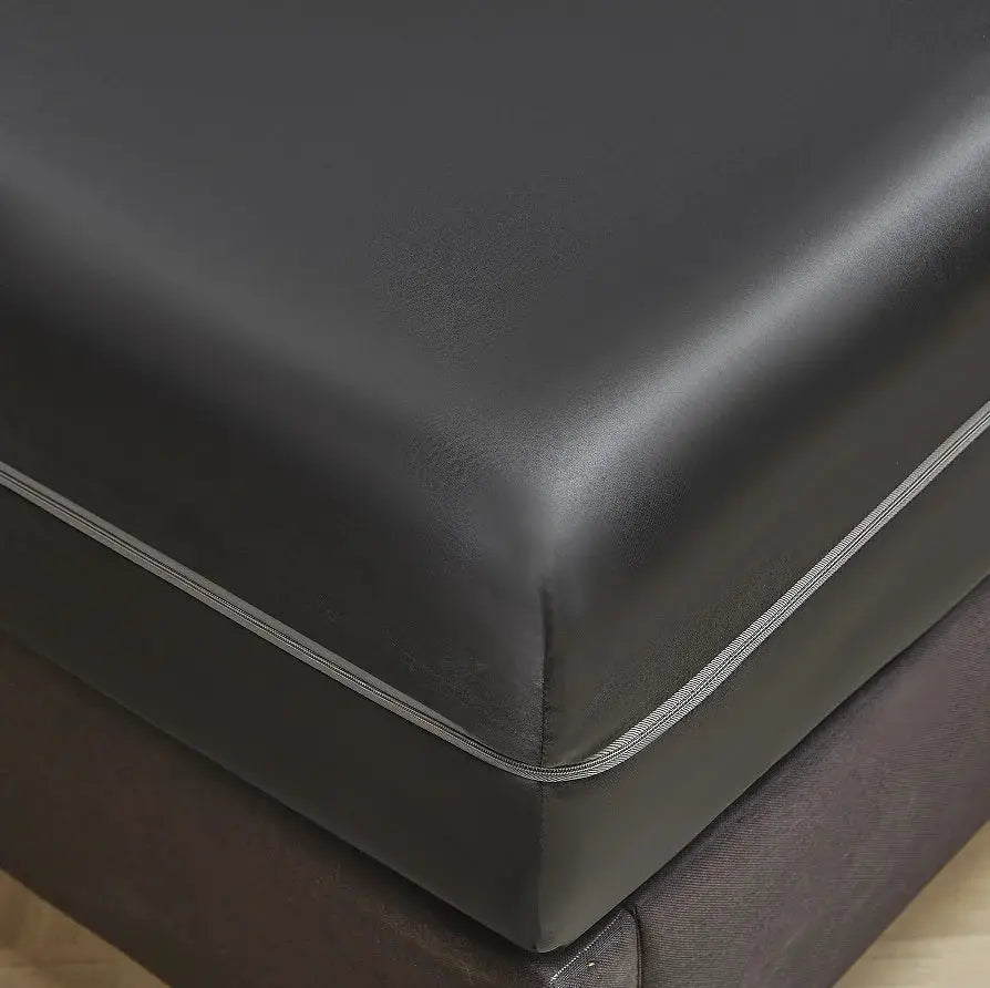 6-Sided Zipper Mattress Encasement by Simples Market, black satin with full all-around deep pocket