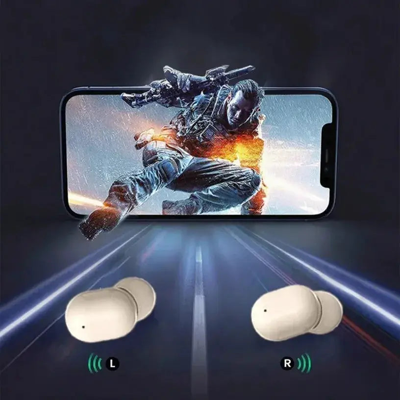 VIKEFON Bluetooth 5.3 TWS earphones with mic, two beige wireless earbuds by Simples Market