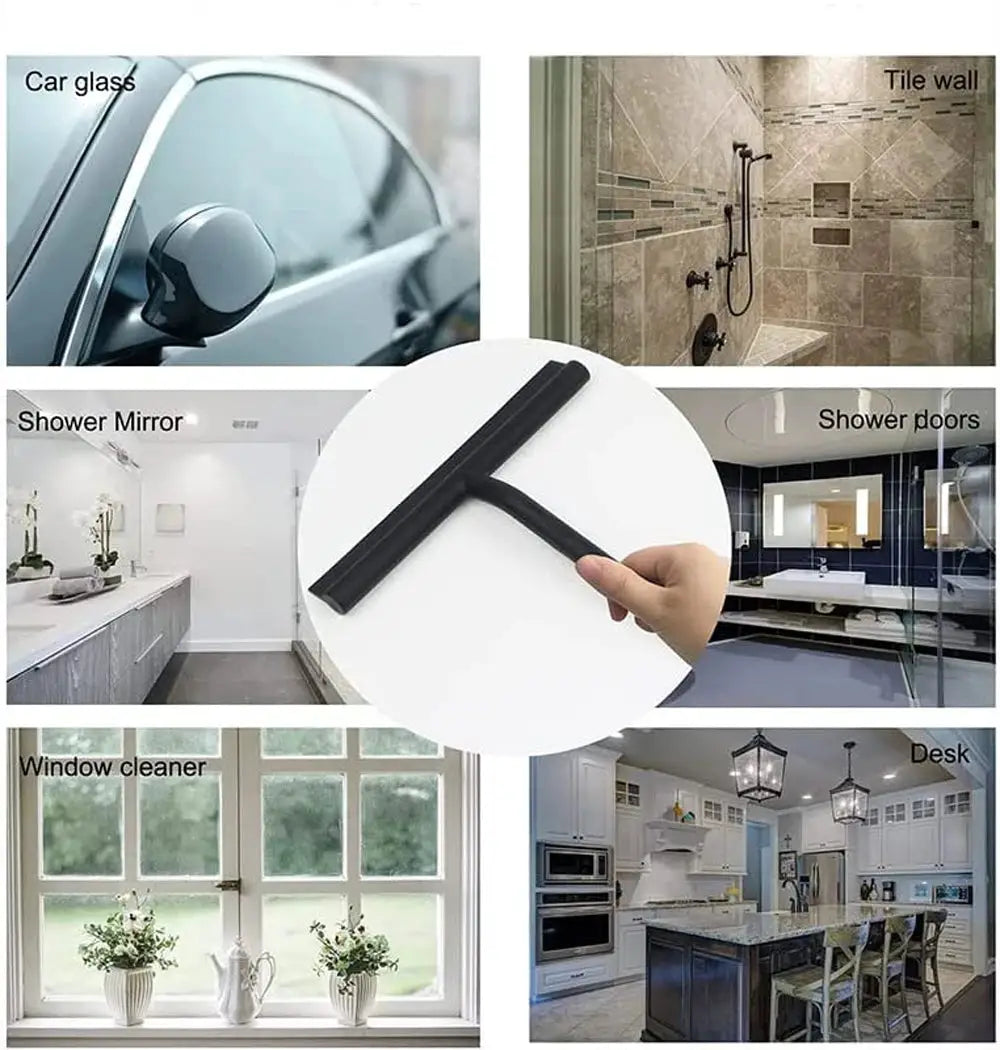 Simples Market black shower squeegee with silicone holder for glass doors, mirrors and bathroom surfaces.