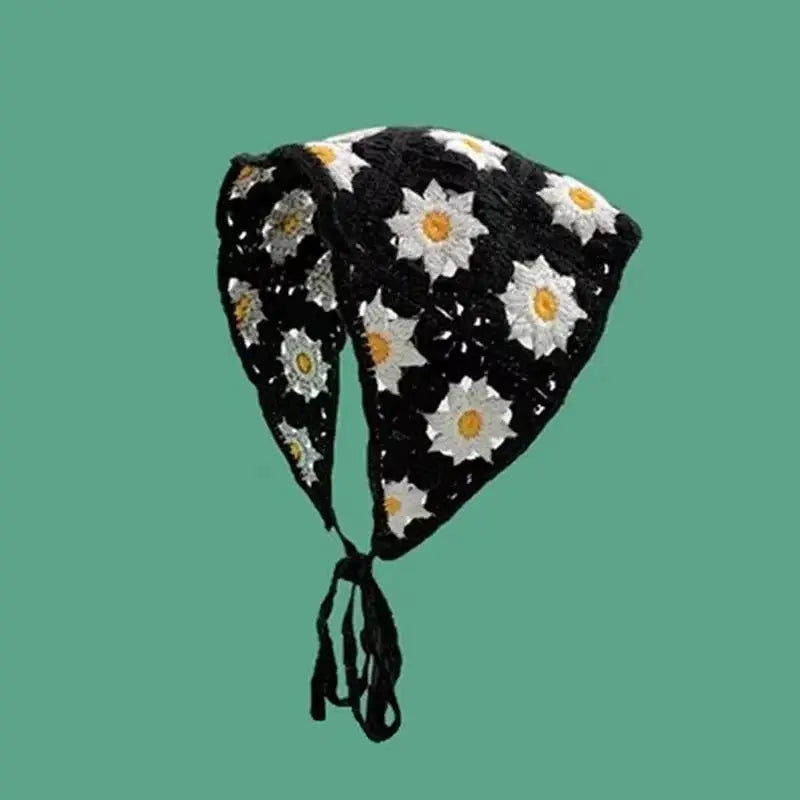 Handmade Korean Crochet Triangle Headband For Women And Girls With Floral Hollow Pattern Boho Hair Accessory