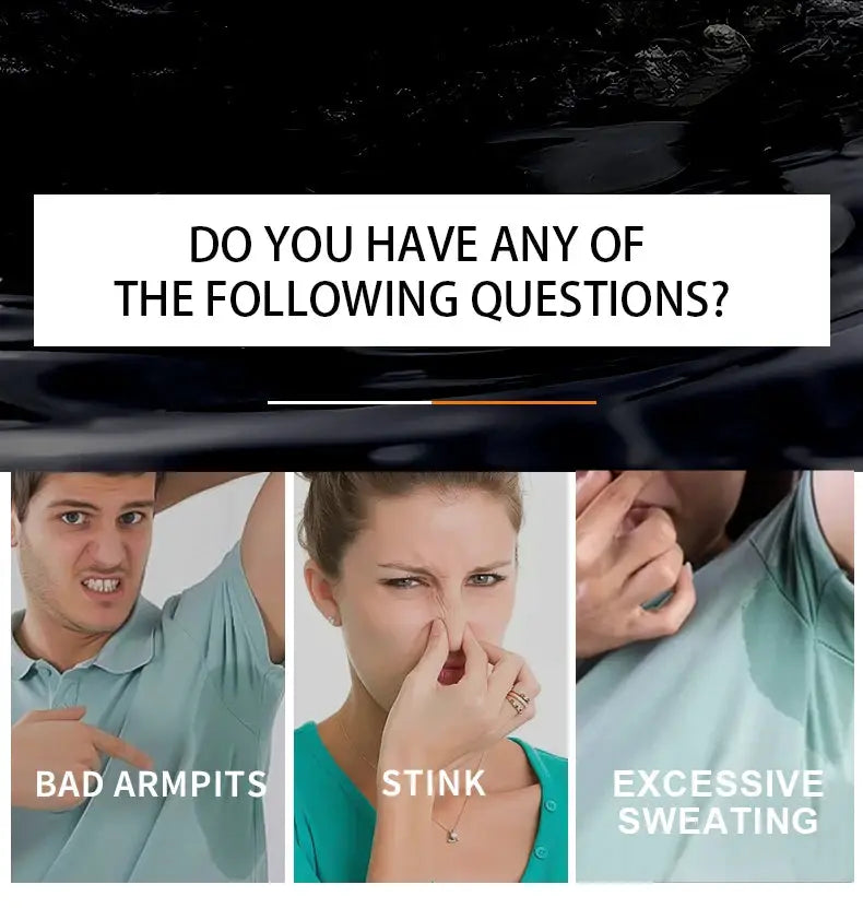 Simples Market men's aluminum deodorant stick for odor control; collage shows bad armpits, stink and excessive sweating