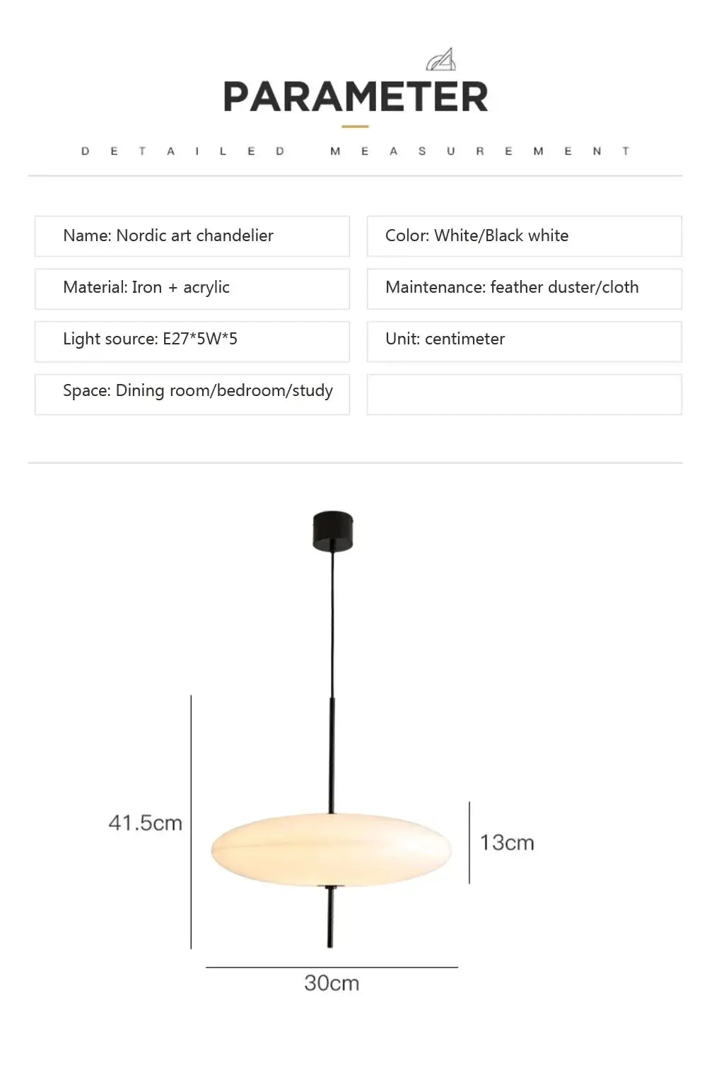 Nordic LED pendant light by Simples Market; white flying-saucer shade, 30 cm dia, 41.5 cm drop.