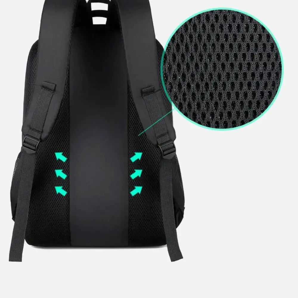 Black Simples Market men's waterproof backpack with breathable mesh back panel and padded straps