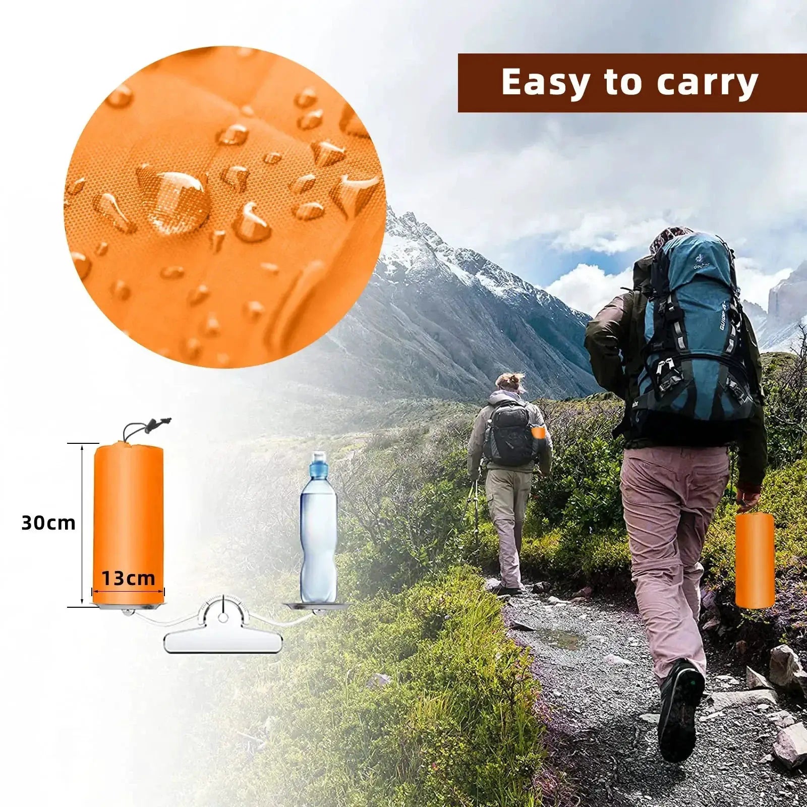 Orange inflatable camping sleeping pad with pillow, ultralight air mat for outdoor trekking