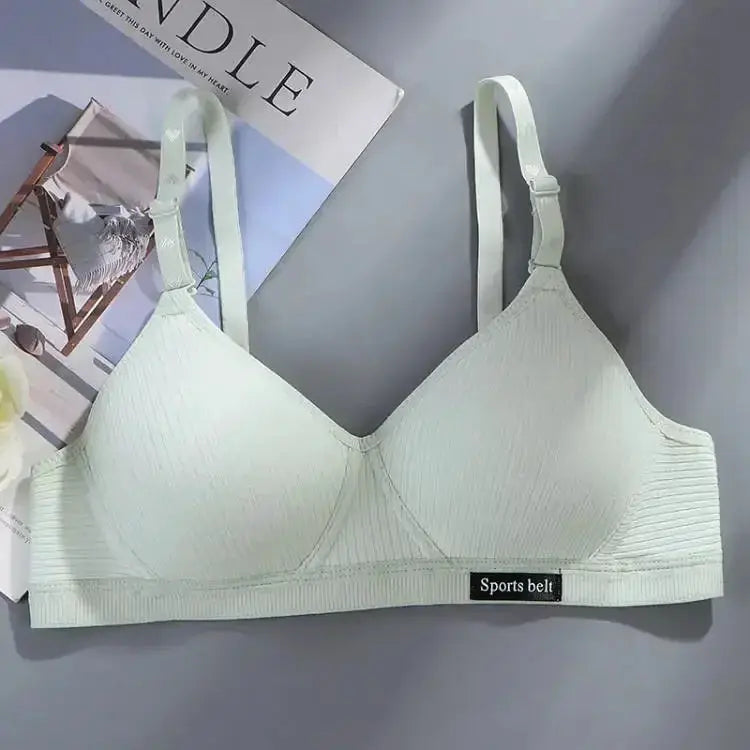Simples Market cotton wireless AB cup bra in light mint with ribbed band and adjustable straps