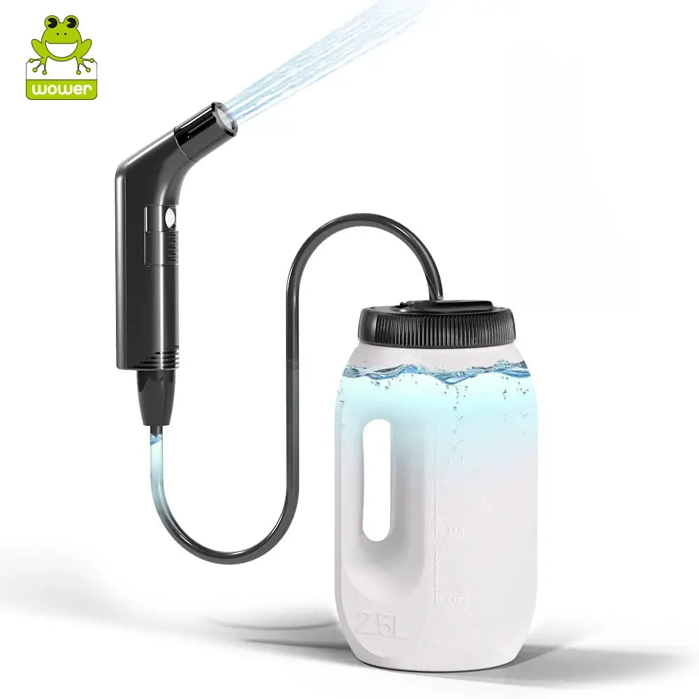 2.5L portable electric bidet with rechargeable Shataf hand sprayer; white bottle, black nozzle, Simples Market