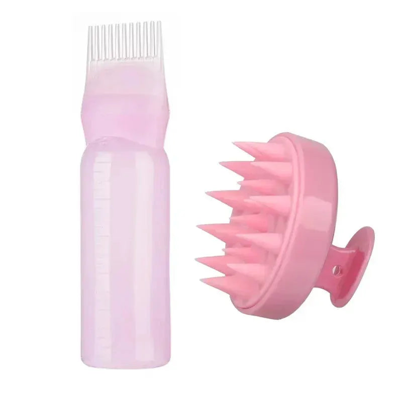 Silicone Shampoo Brush Head Scalp Massage Comb Hair Dye Tint Oil Applicator Bottle With Brush