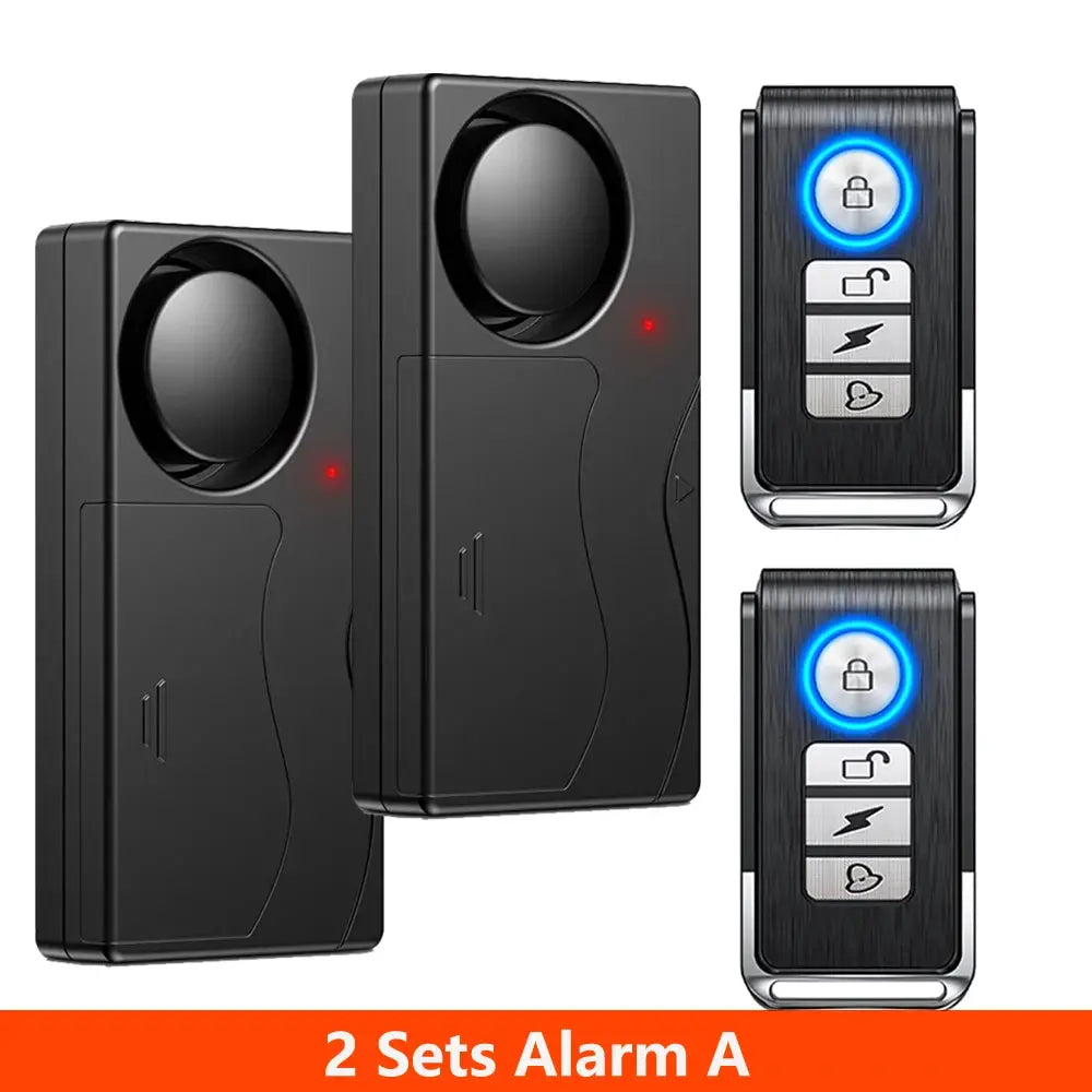 Awapow wireless vibration alarm kit; two black door/window sensors with two remotes, 110dB loud security