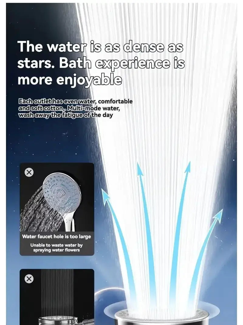 Simples Market high-pressure water-saving filter handheld shower head with 5 spray modes, chrome finish.