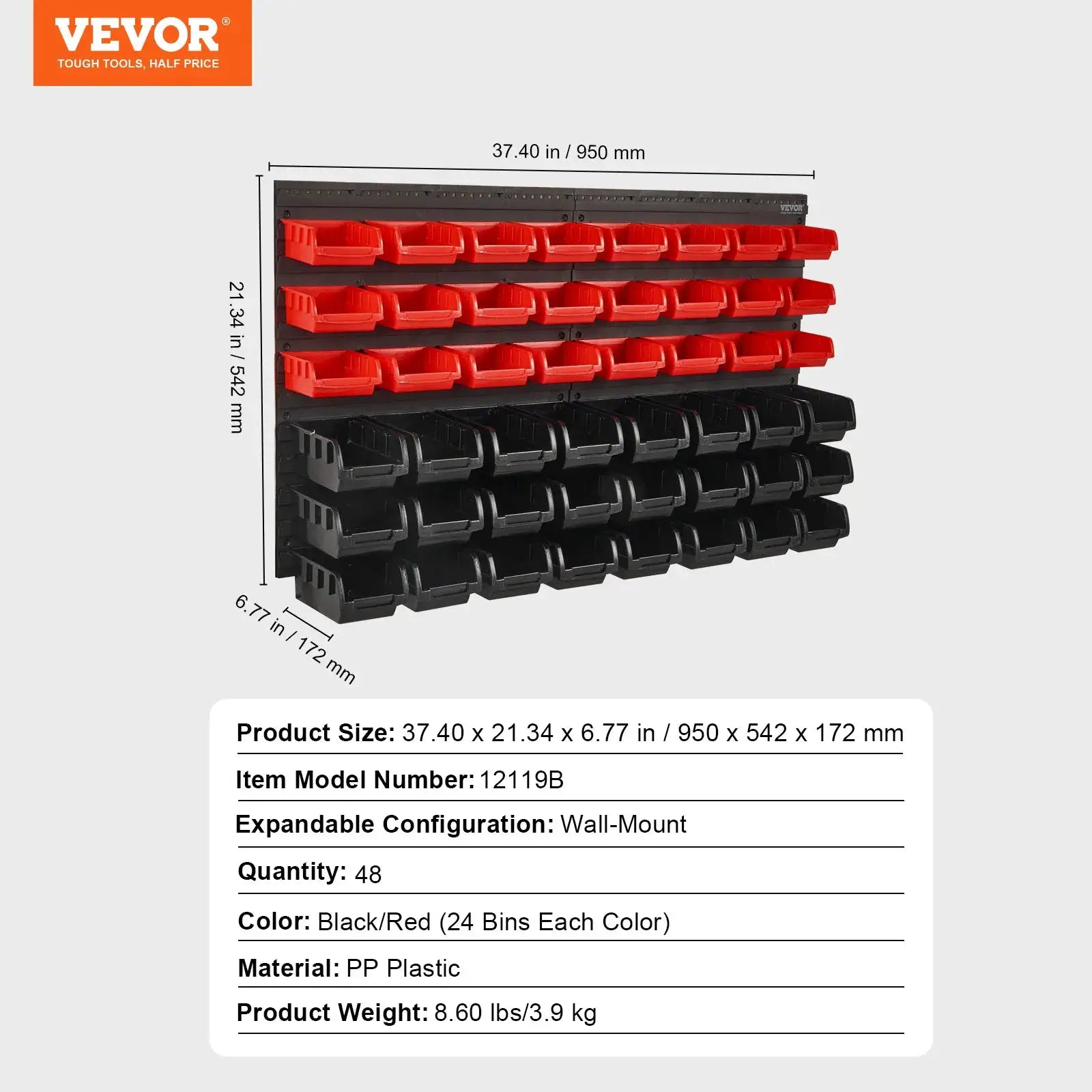 SucceBuy 48 Piece Wall Mounted Parts Storage Bins System for Garage Tools Nuts Bolts Screws Nails