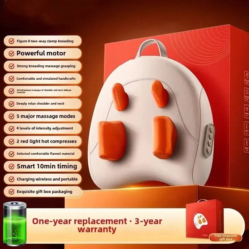JAIYORL Trapezius Massage Pillow, white with orange kneading pads, wireless neck/shoulder massager by Simples Market