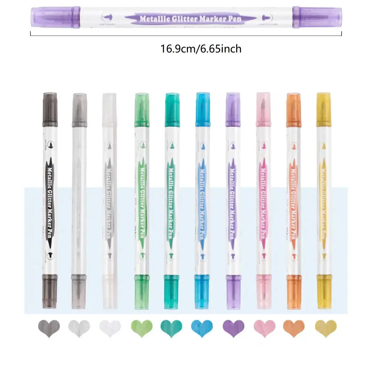 Simples Market 10pc metallic dual-tip marker pen set with brush and fine nibs in assorted colors
