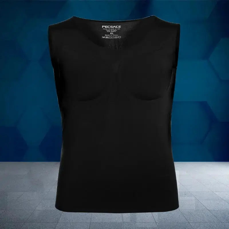 Men's body shaper undershirt with built-in chest pads, black