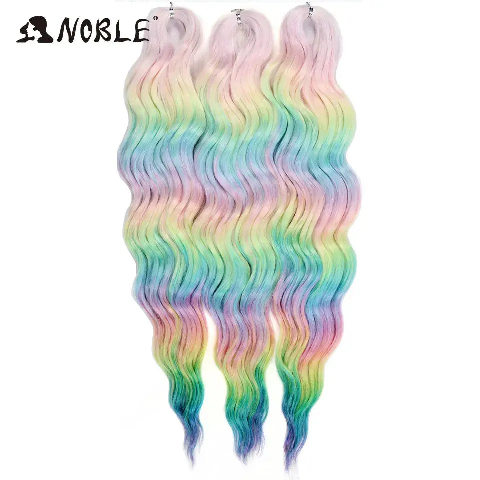 Noble Hair synthetic loose deep wave 24in braiding extensions in pastel rainbow ombre, 3 bundles
