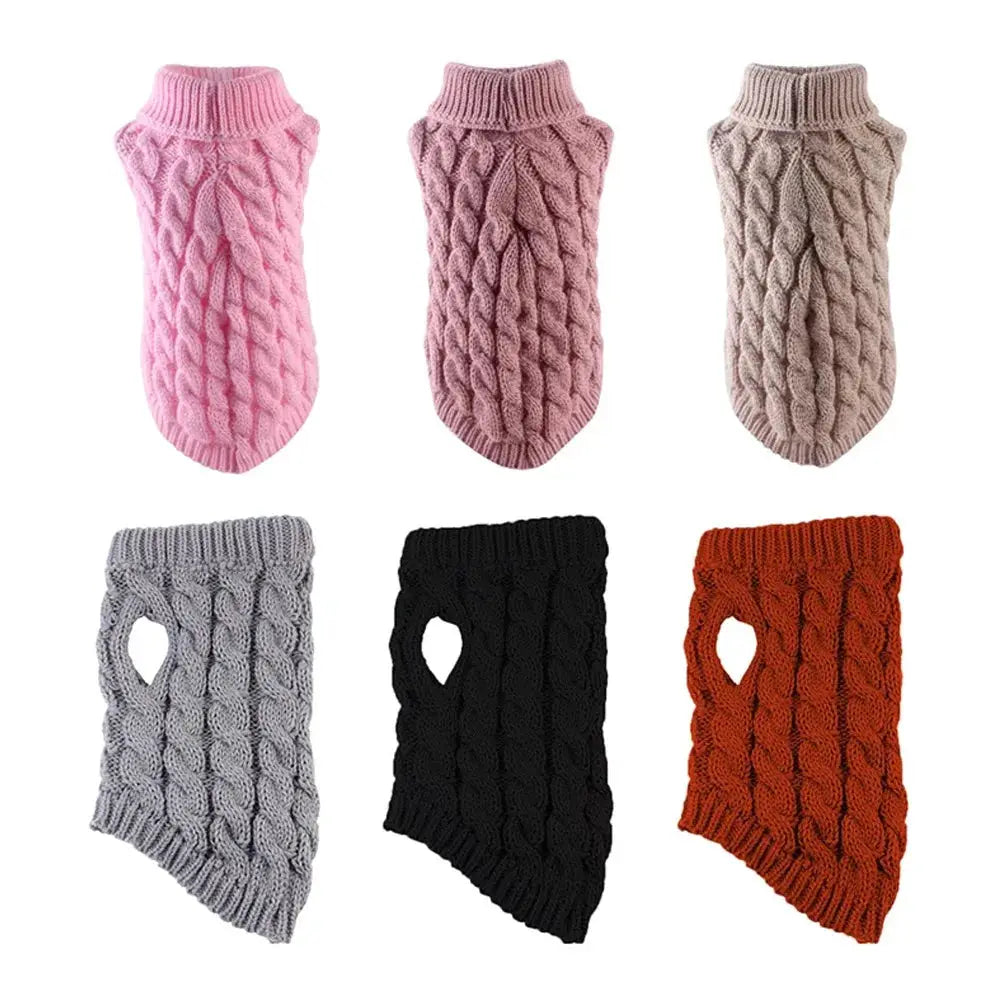 Small Dog Knit Sweater Autumn Winter Solid Color Fried Dough Twists Pattern Warm Cozy Pet Clothing
