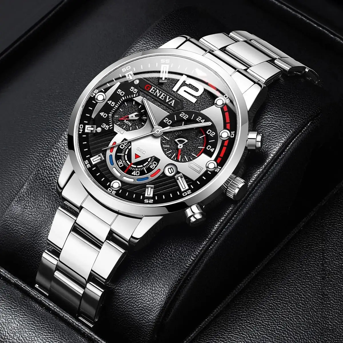 Fashion Men's Stainless Steel Band Analog Quartz Wristwatch With Calendar Minimalist Dial For Casual Wear
