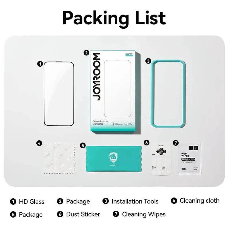 Joyroom HD Glass Screen Protector For iPhone 17 16 15 Pro Max Full Coverage Tempered Glass With Clear Touch