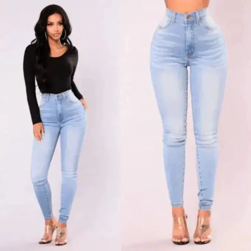 Women High Waist Denim Skinny Jeans Stretch Push Up Front Pockets