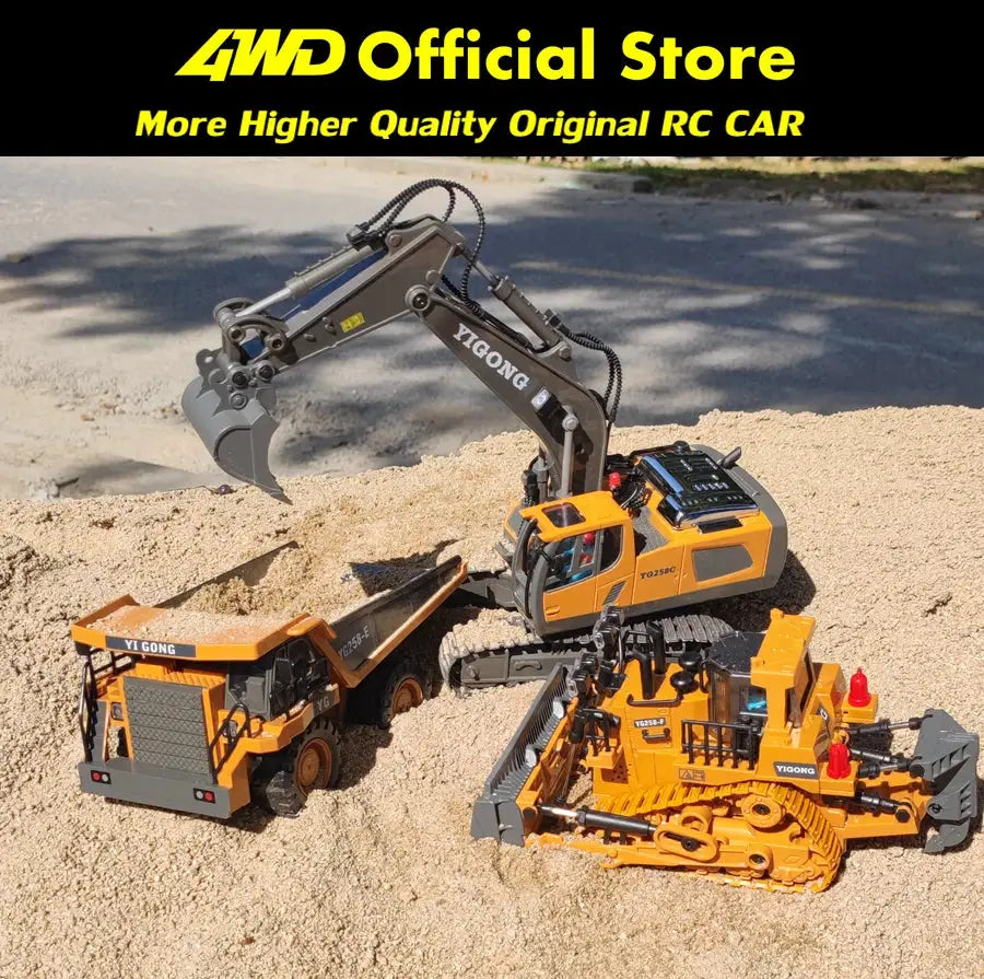 4WD Remote Control Excavator And Bulldozer Set 4x4 Alloy Dump Truck RC Car Construction Vehicle Toy For Kids