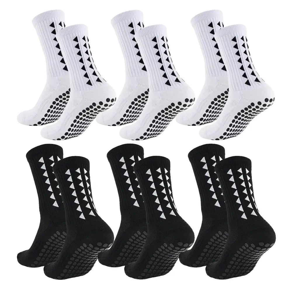 6 Pairs Grip Socks For Men And Women With Towel Bottom Cushioned Crew Length Athletic All Sports Socks