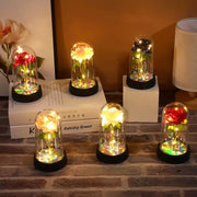 Led Red Rose Artificial Flower With Glass Cover And Stand Light Up Galaxy Rose For Valentines Day Wedding Gift