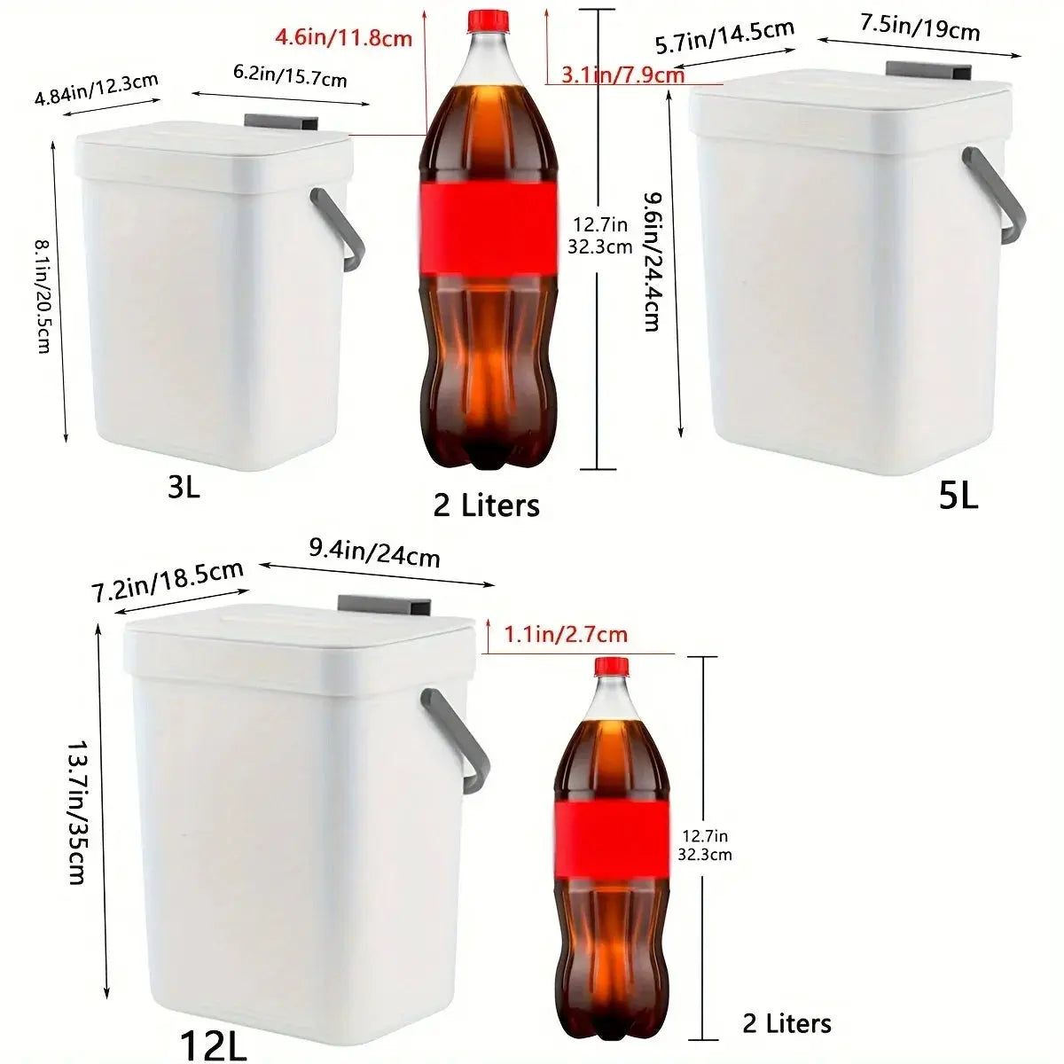 Space-Saving Quiet-Close Trash Cans by Simples Market, set of 3 in 3L, 5L and 12L sizes with eco-friendly sealed design
