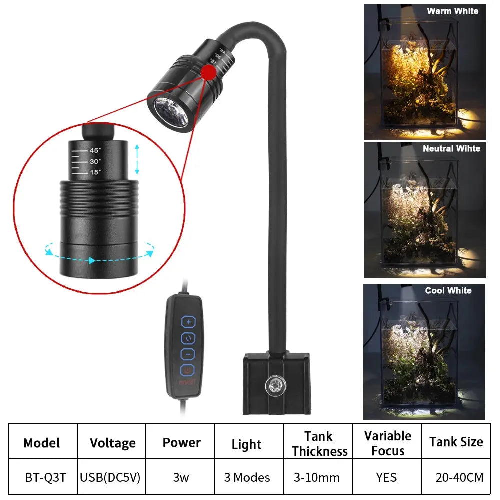USB Powered Aquarium Light Clip On LED 3W Grow Light For Fish Tank Waterproof Aquatic Plant Lighting
