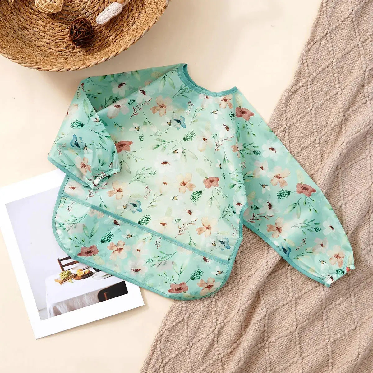 Elinfant Long Sleeve Waterproof Feeding Bibs For 1-3 Years Washable Burp Cloth Coverall Bibs Easy Clean