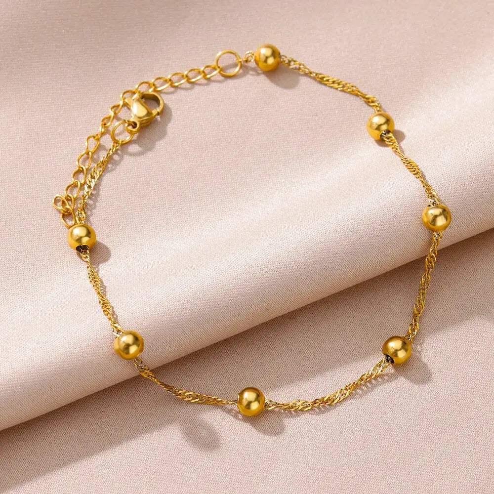 Gold Tone Stainless Steel Imitation Pearl Anklets for Women Beach Jewelry Chain Leg Bracelets Gift