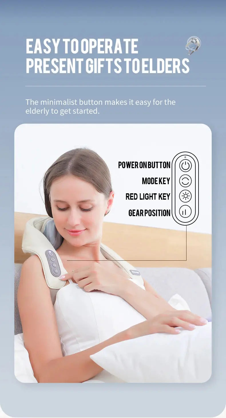 Foreverlily 26W wireless neck and shoulder massager shawl in beige with on-shawl control panel