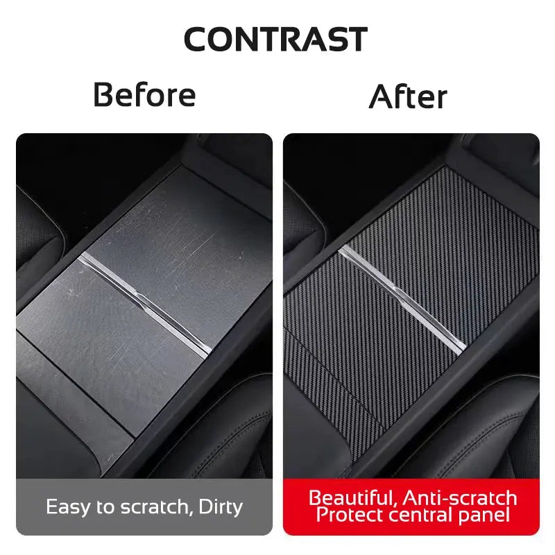 Center console protector film for Tesla Model 3; carbon fiber texture, anti-scratch, Simples Market