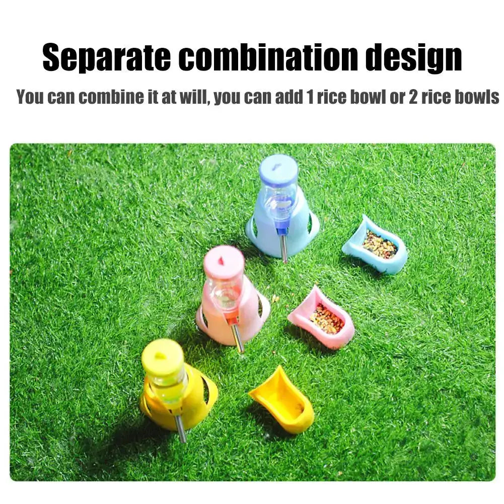 Simples Market hamster automatic water feeder set with colorful dispensers and feeding bowls on grass