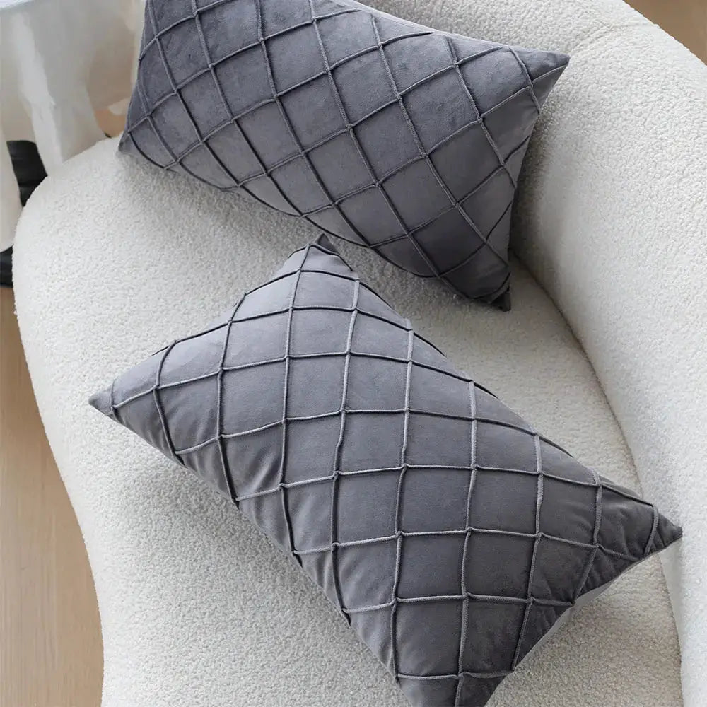 Rectangular pillow covers (2) in dark gray quilted fabric, 30x50 cm, ultra-soft decorative cushion by Simples Market