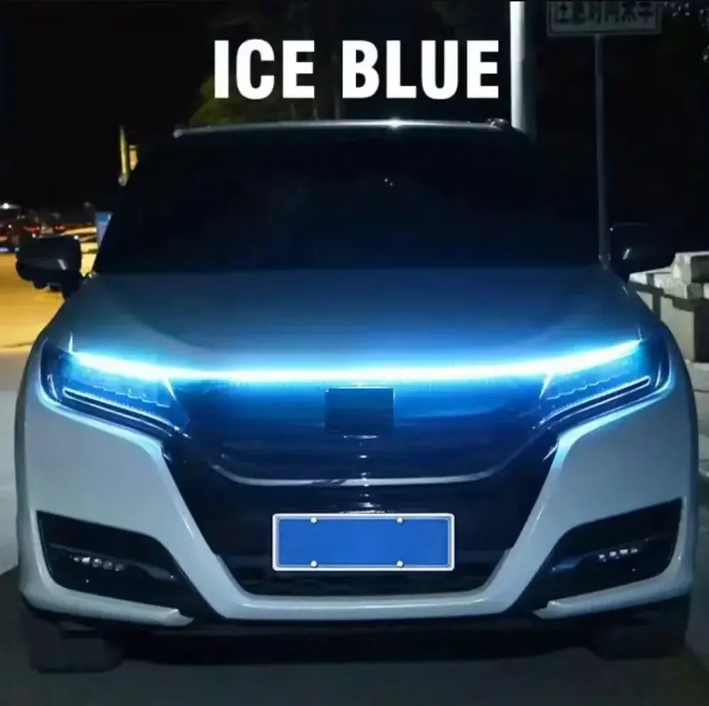 1pc blue dynamic meteor LED car hood light strip for universal hood decoration