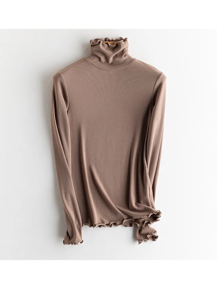 SuyaDream Women Silk Viscose Thermal Base Layer Top With Turtleneck For Warmth And Style