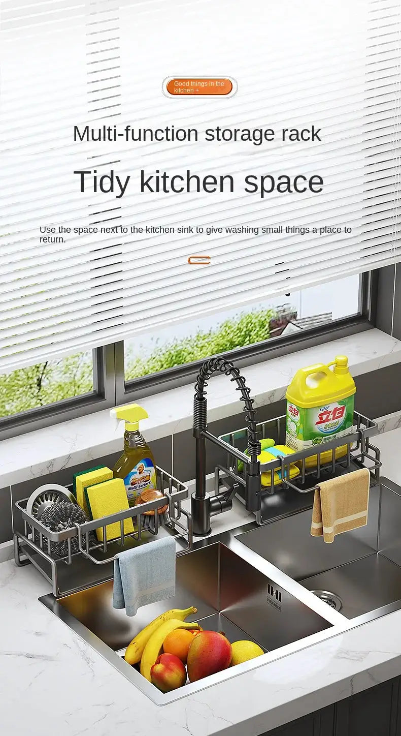 Simples Market kitchen stainless steel sink drainage rack with two-tier shelves