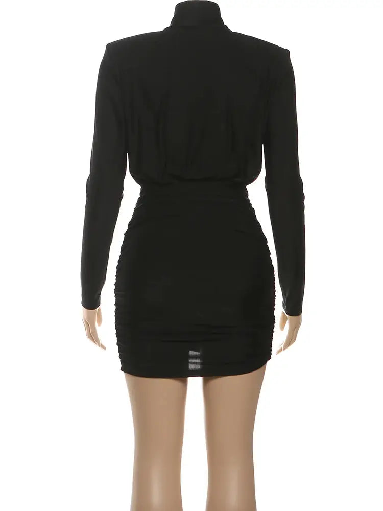 Nibber Turtleneck Dress Women Shoulder Ruched Peach Mini Bodycon