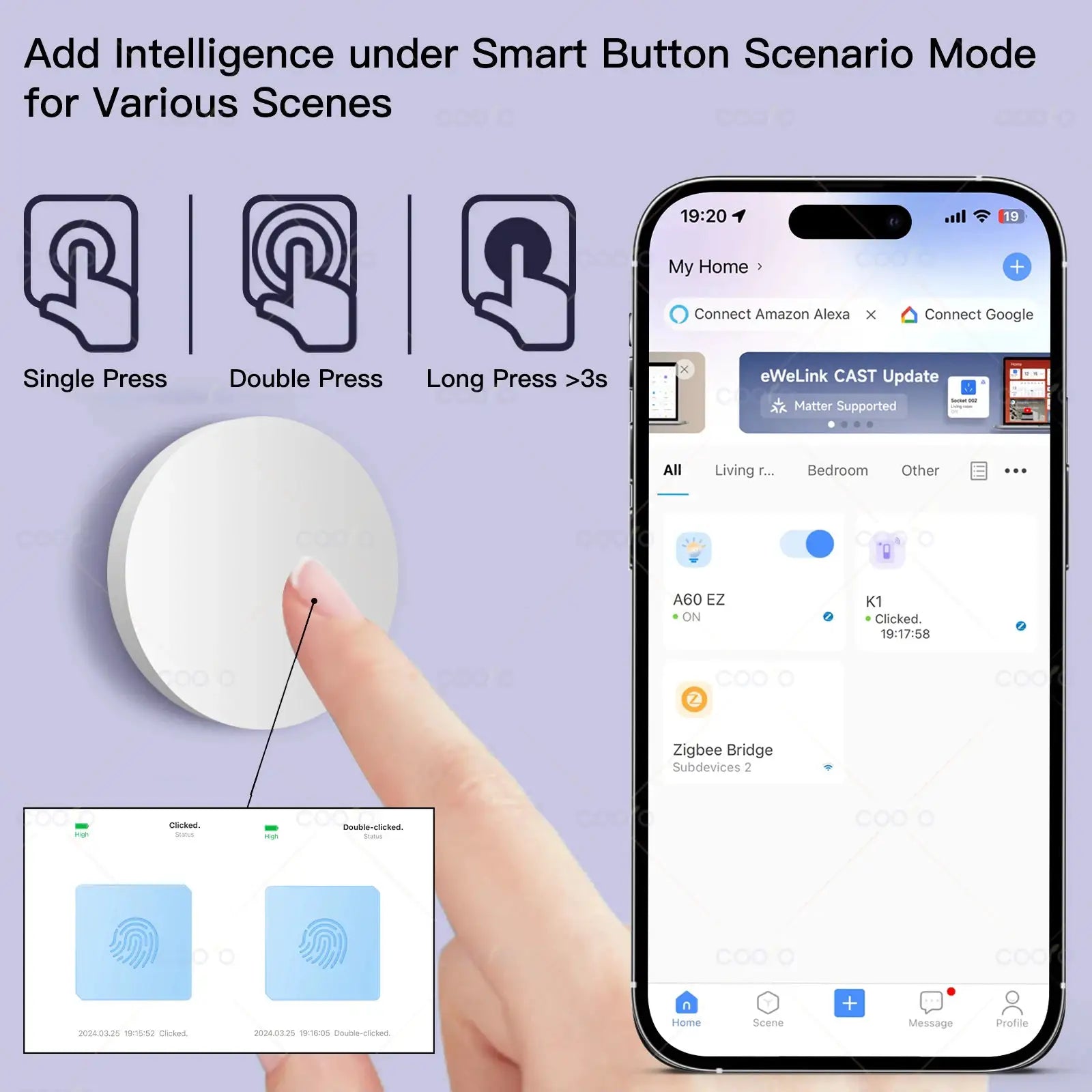 Ewelink Zigbee Smart Push Button Scene Switch For Wireless Automation And Zigbee2MQTT Compatibility