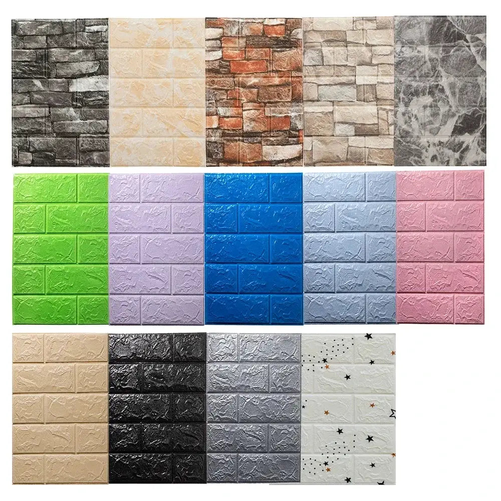 10pcs self-adhesive 3D foam brick wall stickers in assorted colors for interior decoration, Simples Market.