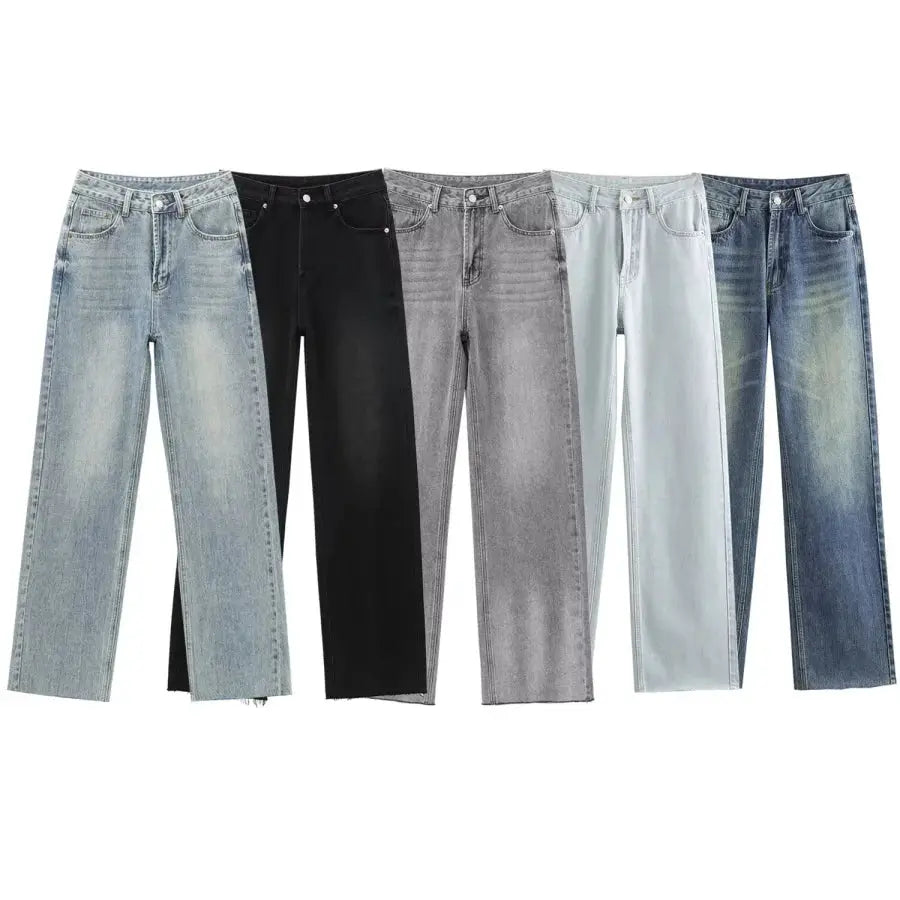 ETJ Wide Leg High Waist Jeans Women Five Pocket Washed And Comfortable
