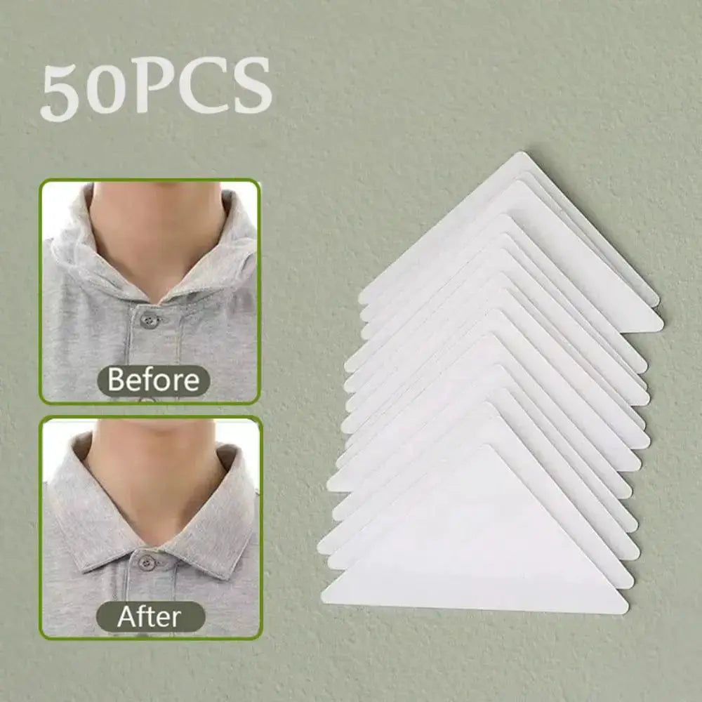 50 Piece Self Adhesive Collar Pads And Styling Tape For Warp Free Neat Shirt Collars Neck Protector