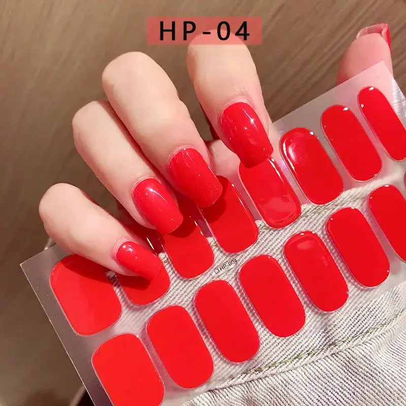 Gel nail wraps HP-04 by Simples Market; bright red full-cover nail decals sheet