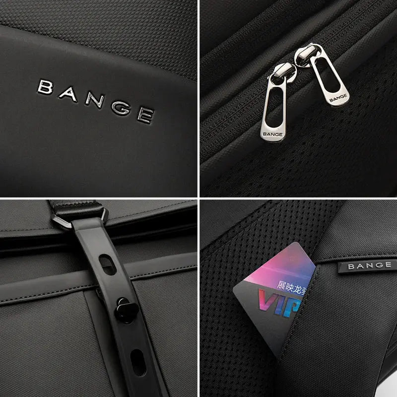 BANGE anti-theft waterproof laptop backpack, black, for 15.6-inch laptops with metal zippers