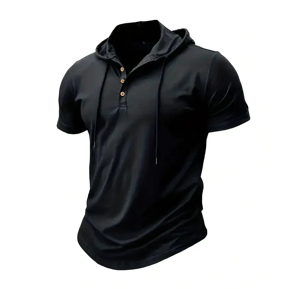Men's Slim Fit Hooded Short Sleeve Tee Breathable Lightweight Sports Top For Fitness And Summer Wear