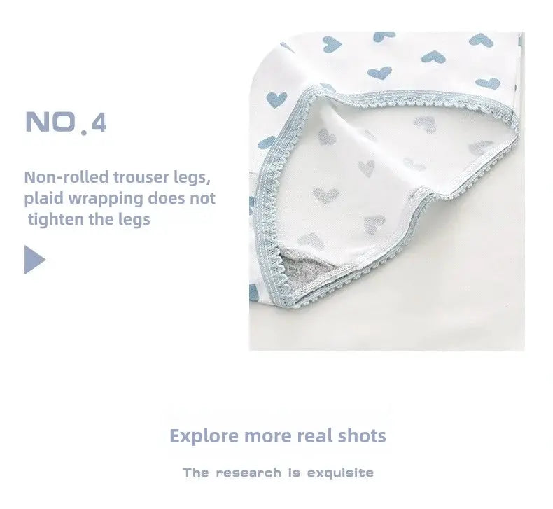 White cotton women's panties with light-blue heart print and pale blue lace trim
