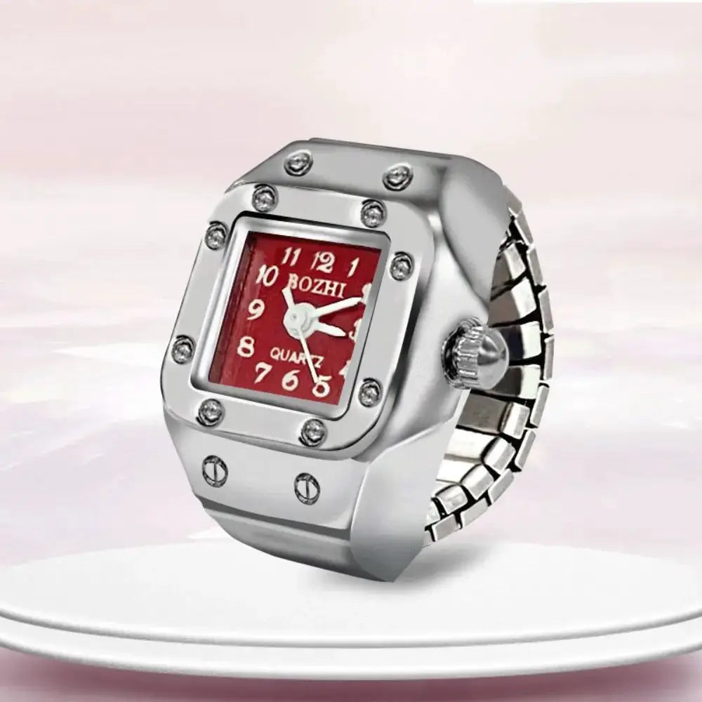RetroPulse Heart Ring Watch With Adjustable Elastic Strap For Finger Sizes And Vintage Punk Roman Quartz Movement