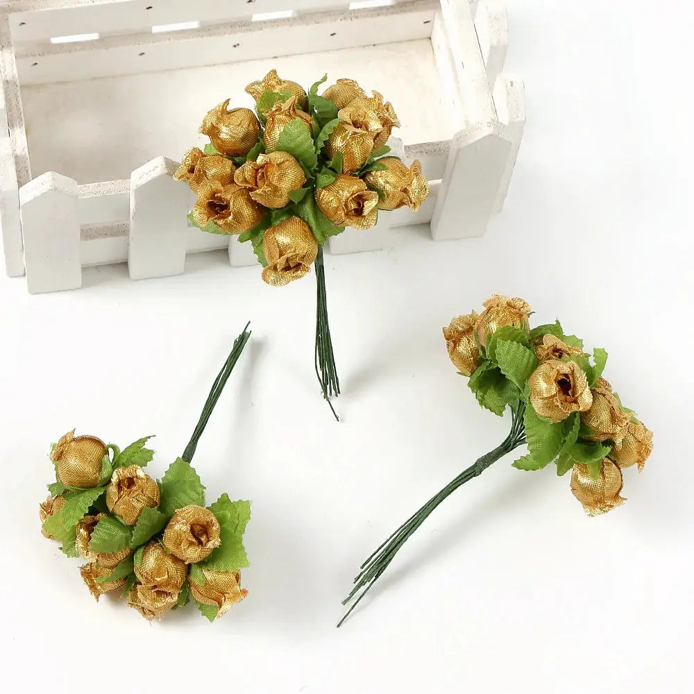 12 Pieces Mini Artificial Rose Bouquet Silk Roses for Home Decor and Wedding Decor Craft Wreath Gift