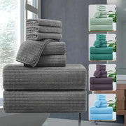 Simples Market 8-piece towel set in gray: 4 washcloths, 2 face towels & 2 bath towels; absorbent, quick-dry.